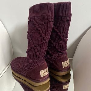 Women's Ugg Australia maroon argyle sweater knit tall boots Uggs